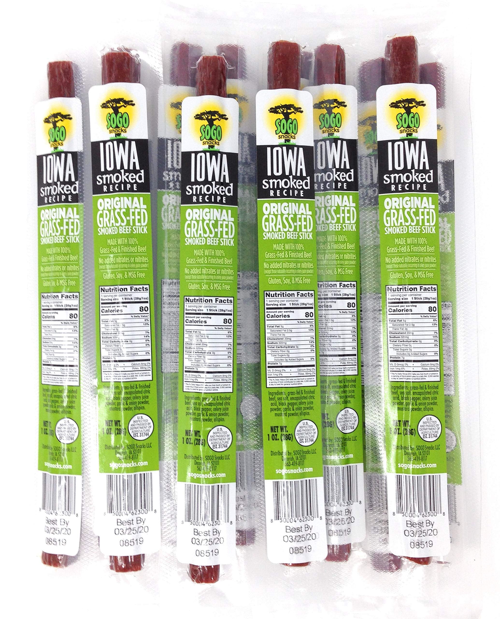 Original, Sogo Snacks Iowa Smoked, No Sugar, 100% Grass-fed/finished, Non-GMO Beef Sticks. No Added Nitrates, Gluten, Soy, MSG, Dairy, Nuts. Keto, Paleo Friendly (Original-ISR, 1-oz, 72 Cnt)