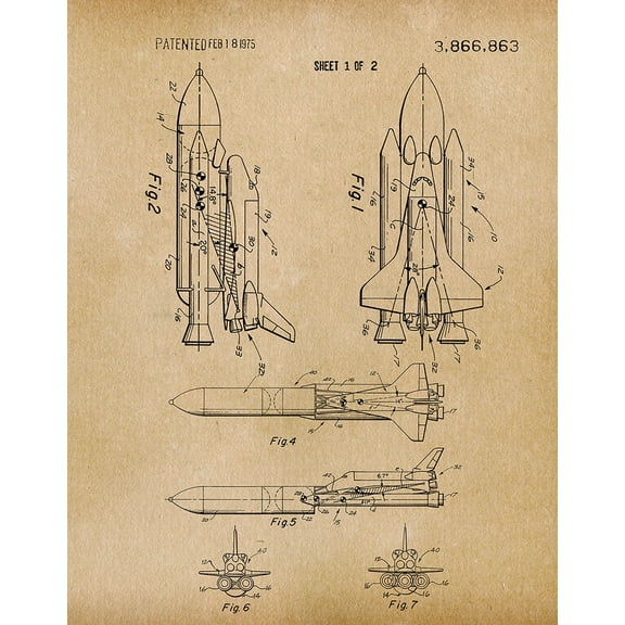 Original Space Shuttle Artwork Submitted In 1975 - Space - Patent Art Print