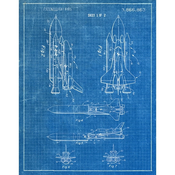 Original Space Shuttle Artwork Submitted In 1975 - Space - Patent Art Print