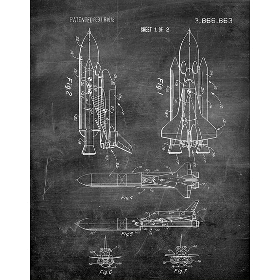 Original Space Shuttle Artwork Submitted In 1975 - Space - Patent Art Print