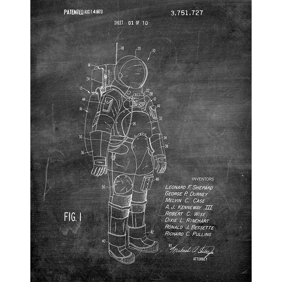 Original Space Suit Artwork Submitted In 1973 - Space - Patent Art Print
