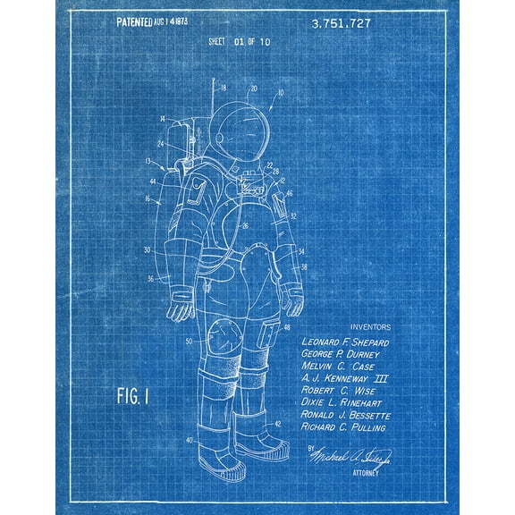 Original Space Suit Artwork Submitted In 1973 - Space - Patent Art Print