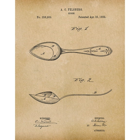 Original Spoon Artwork Submitted In 1882 - Kitchen - Patent Art Print