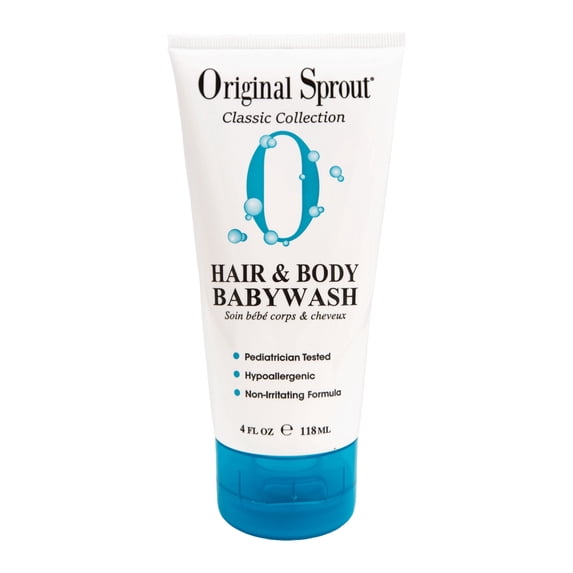 Original Sprout Classic Hair and Body Babywash, 100% Vegan, Hypoallergenic, Sensitive Skin, For all hair types, 4oz Tube