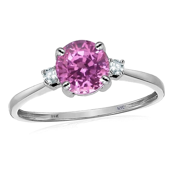 Original Star K� 7mm Round Created Pink Sapphire Classic 3 stone Engagement Ring