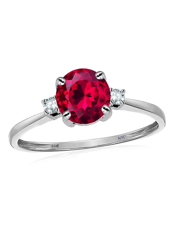 Original Star K� 7mm Round Created Ruby Classic 3 stone Engagement Ring
