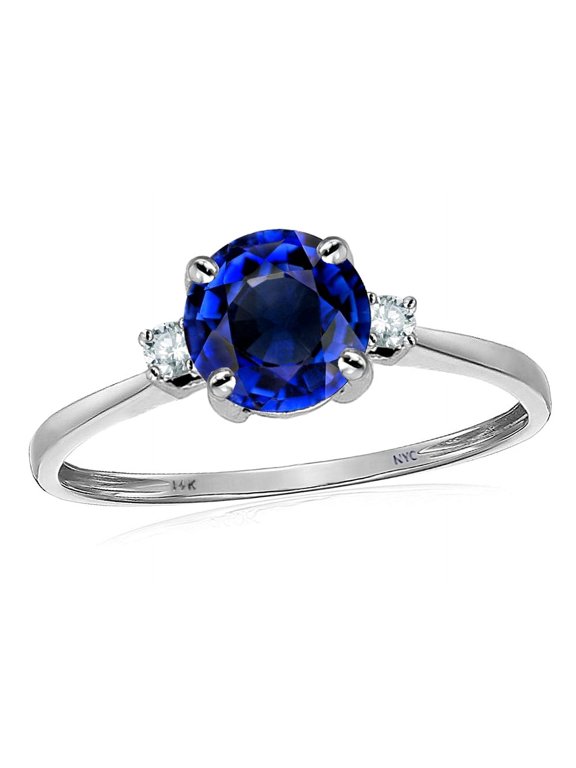 Original Star K� 7mm Round Created Sapphire Classic 3 stone Engagement Ring