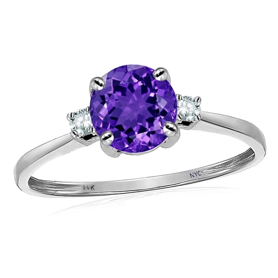 Original Star K� 7mm Round Genuine Amethyst and Diamond Classic 3 stone Engagement Ring