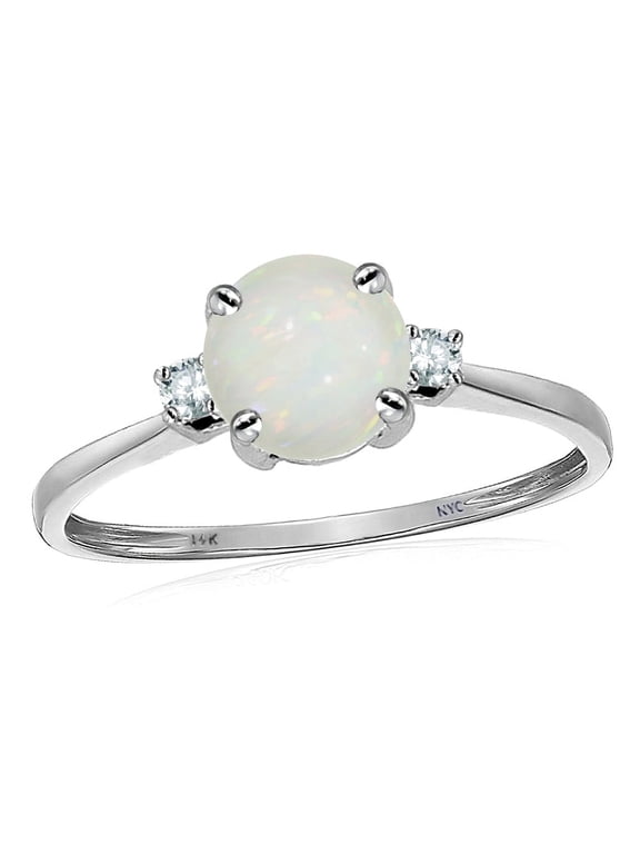 Original Star K� 7mm Round Genuine Opal Classic 3 stone Engagement Ring