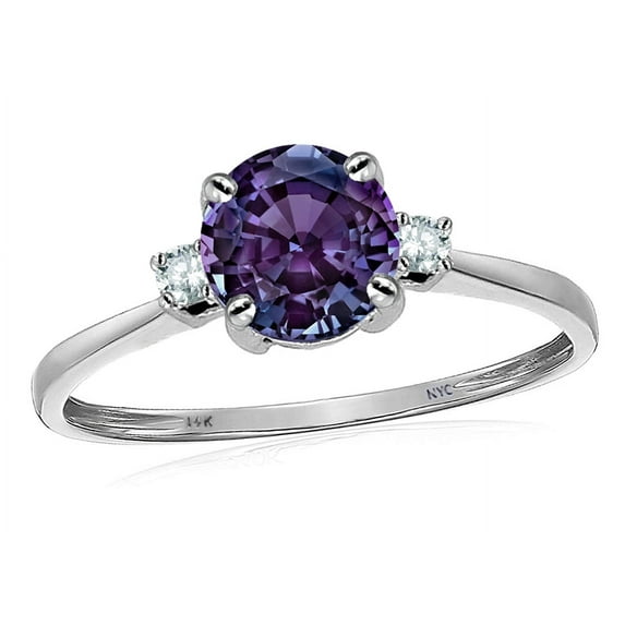 Original Star K� 7mm Round Simulated Alexandrite and Diamond Classic 3 stone Engagement Ring