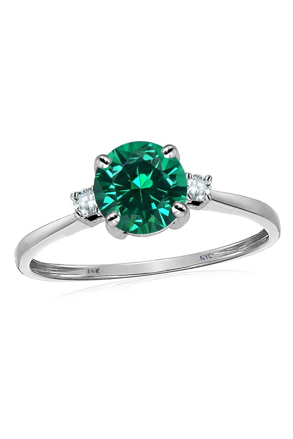 Original Star K� 7mm Round Simulated Emerald Classic 3 stone Engagement Ring