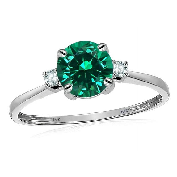 Original Star K� 7mm Round Simulated Emerald Classic 3 stone Engagement Ring