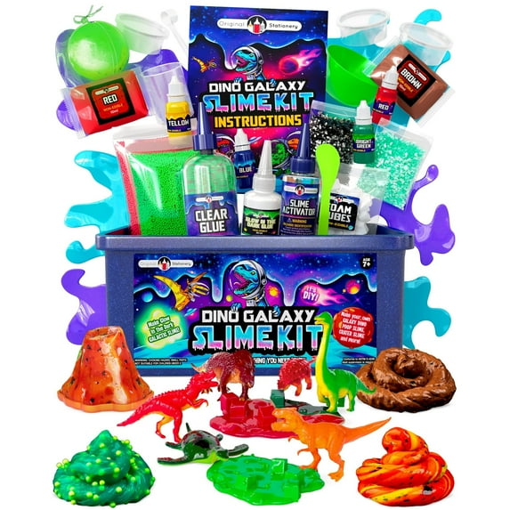Original Stationery Dino Galaxy Slime Kit for Boys, Glow in The Dark Slime Kit with Dino Toys & Awesome Add-Ins, Fun Slime Making Kit & Xmas Gift Idea