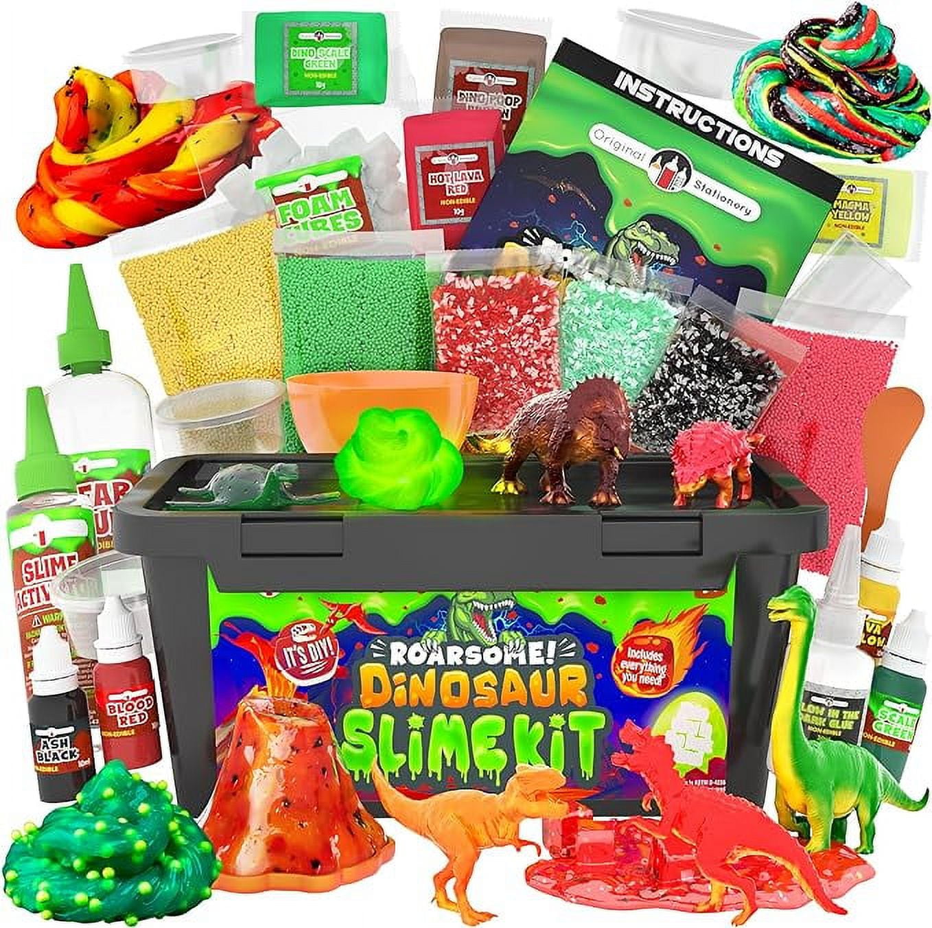 2 Dinosaur Slime Kits for Boys Girls: Dino Glow in The Dark DIY Slime kit  and Dino Chocolate Aroma Easy to Make Slime Kit - 24 Slimes 24 Dinosaurus  12