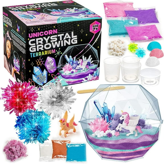 Original Stationery Grow Your Own Crystal Unicorn Terrarium Kit, Crystal Growing Kit with Everything Needed to Grow 3 Real Crystals for Kids, Fun Creative Experiment & Unicorn Terrarium Kit for Girls