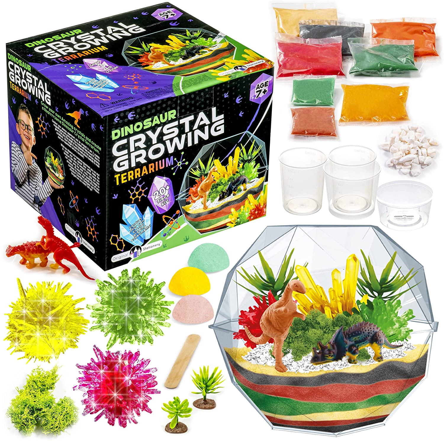 Original Stationery Grow Your Own Crystal Dinosaur Terrarium Kit, All in  One Crystal Growing Kit with Dino Figurines and Seeds to Grow Crystals  for Kids, Fun Creative Experiment  Great