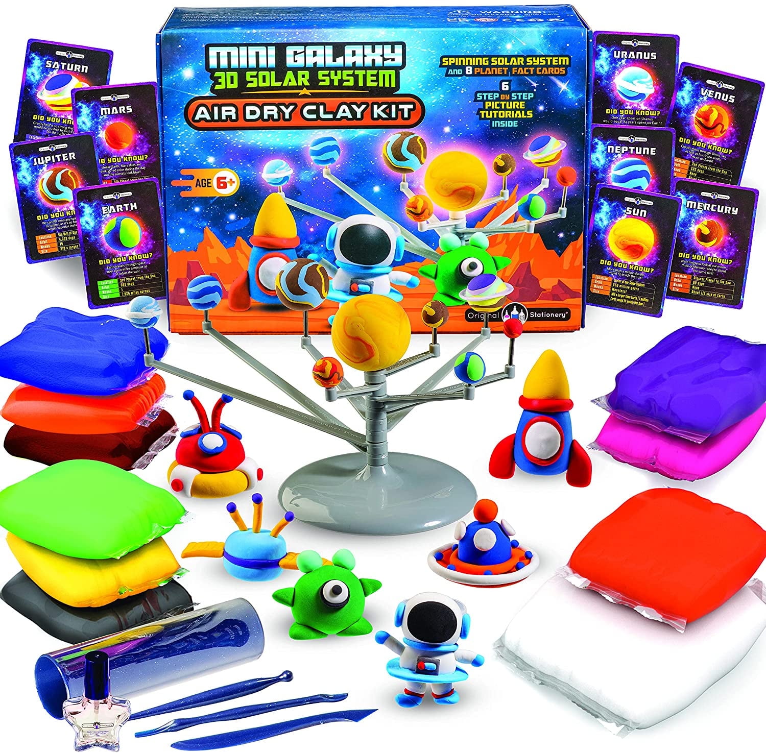 Original Stationery Mini Galaxy 3D Solar System Air Dry Clay Kit with All The Clay Colors You Need, 8 Fact Cards, Tools and More in This Kit to Make