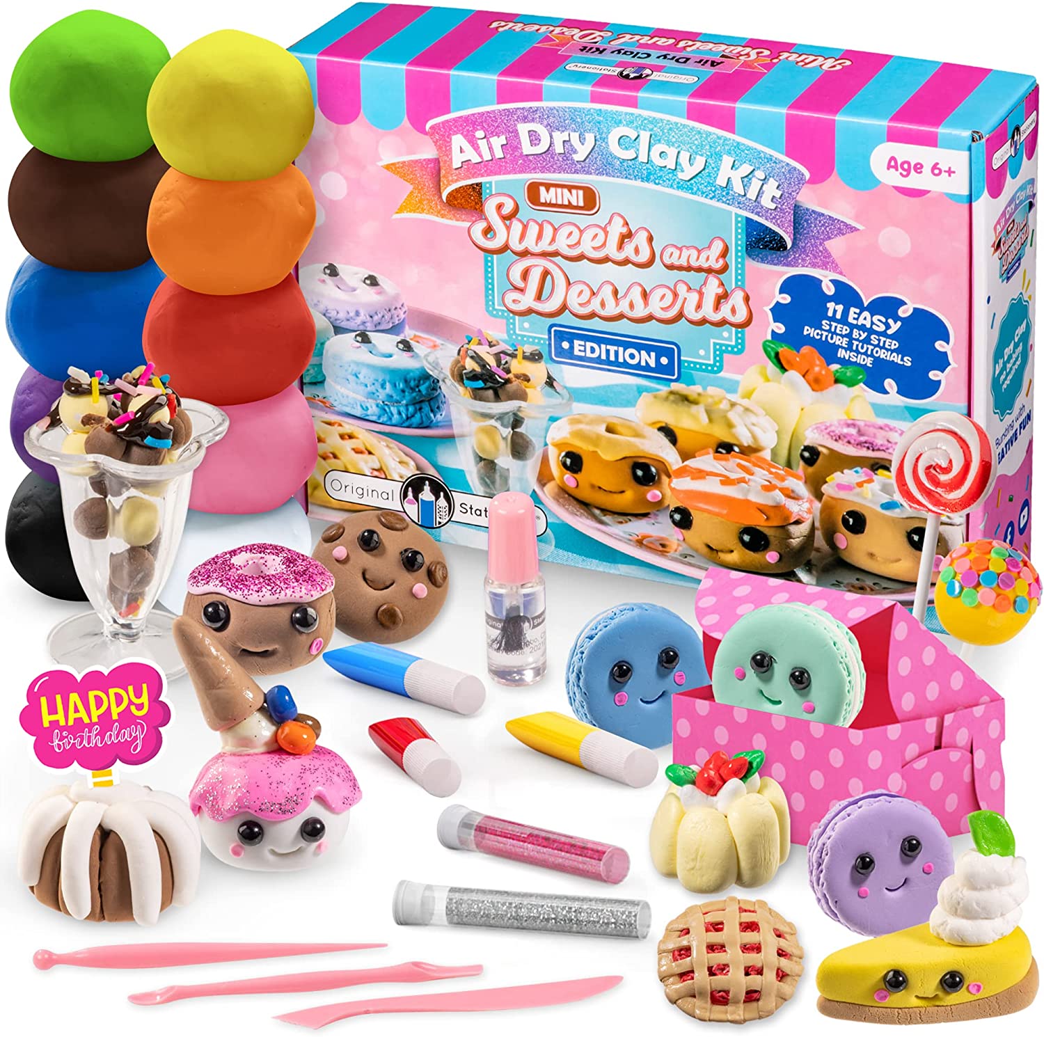 Original Stationery Mini Sweets & Desserts Air Dry Clay Kit with Air Dry Clay for Kids in All The Colors You Need and More in This DIY Craft Kit T