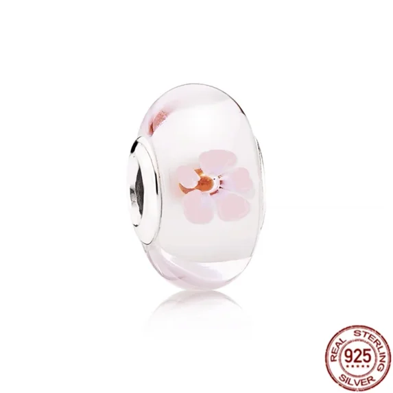 Original Sterling Silver Pink Animal Car Heart Murano Lucite Beads Beaded Pendant for PandoraDIYBracelet Women's Jewelry Gift
