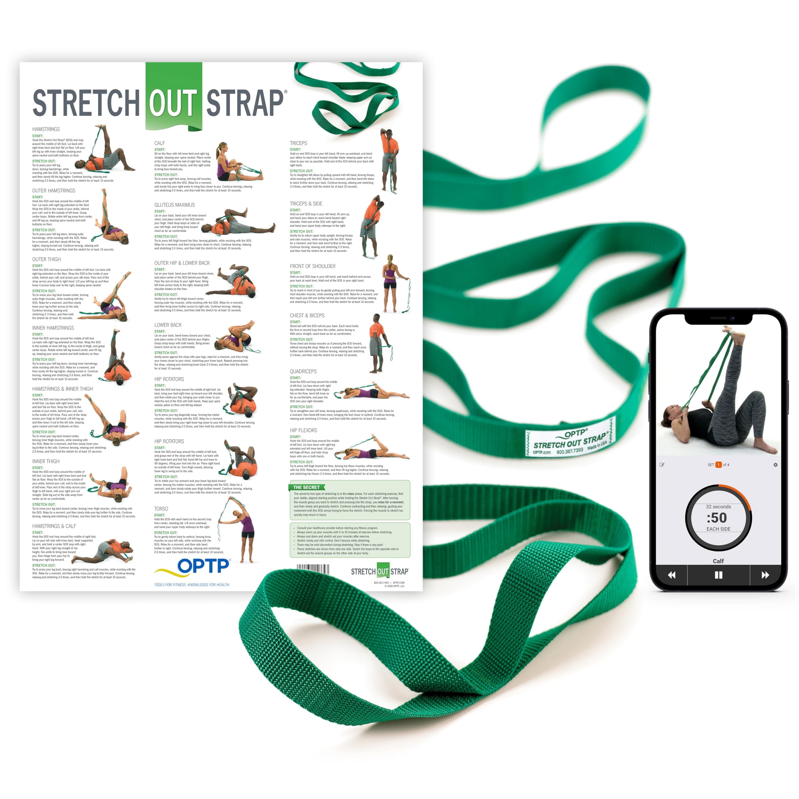 The Original Stretch Out Strap with Exercise Poster, USA Made Top Choice Stretch Out Straps for Physical Therapy, Yoga Stretching Strap or Knee Therapy Strap by OPTP