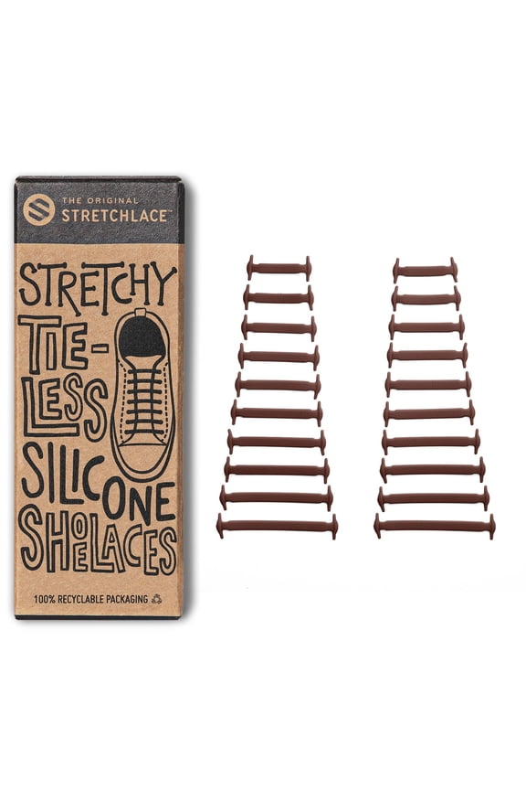 | Stretchy Tieless Silicone Shoelaces | Elastic Shoe Lace Straps | Turns Footwear Into Comfy Slip-On Shoes | BROWN | 20 Straps