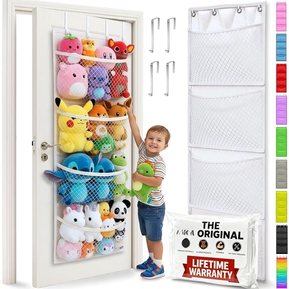Original Stuffed Animal Storage - Over Door Organizer for Stuffies, Baby Ideas Holder, Toy Plush Hammock Hanging Net Big Girls Toddler Large Bag Animals Stuffy Behind