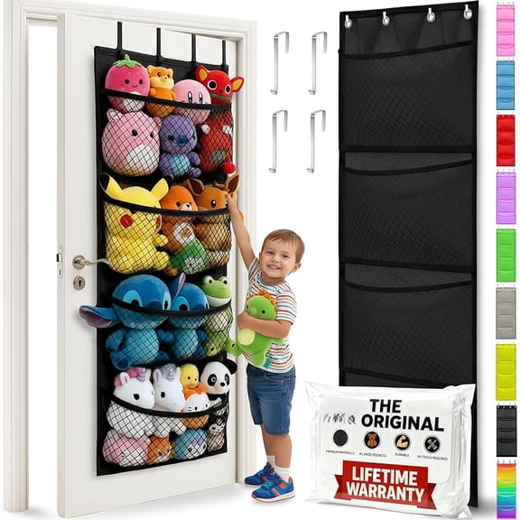 Original Stuffed Animal Storage - Over Door Organizer for Stuffies, Baby Ideas Holder, Toy Plush Hammock Hanging Net Big Girls Toddler Large Bag Animals Stuffy Behind