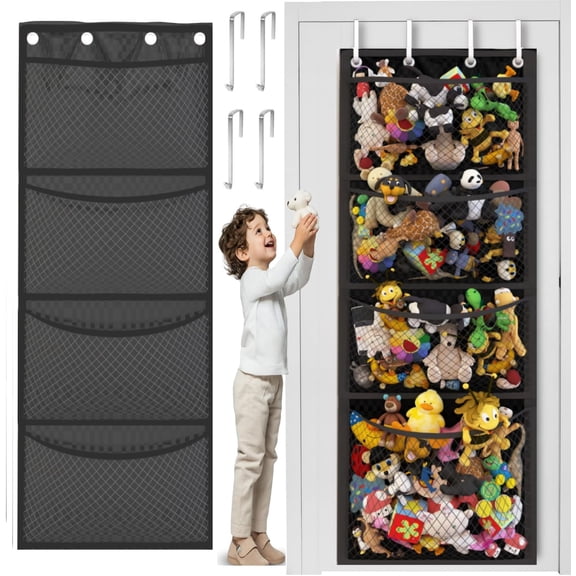 The Original Stuffed Animal Storage (Patented) - Over Door Organizer for Stuffies, Baby Ideas Holder, Toy Plush Hammock Hanging Net Big Girls Toddler Large Bag Animals Stuffy Behind