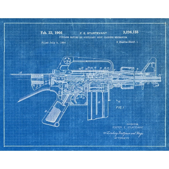 Original Sturtevant Firearm Artwork Submitted In 1966 - Guns - Patent Art Print
