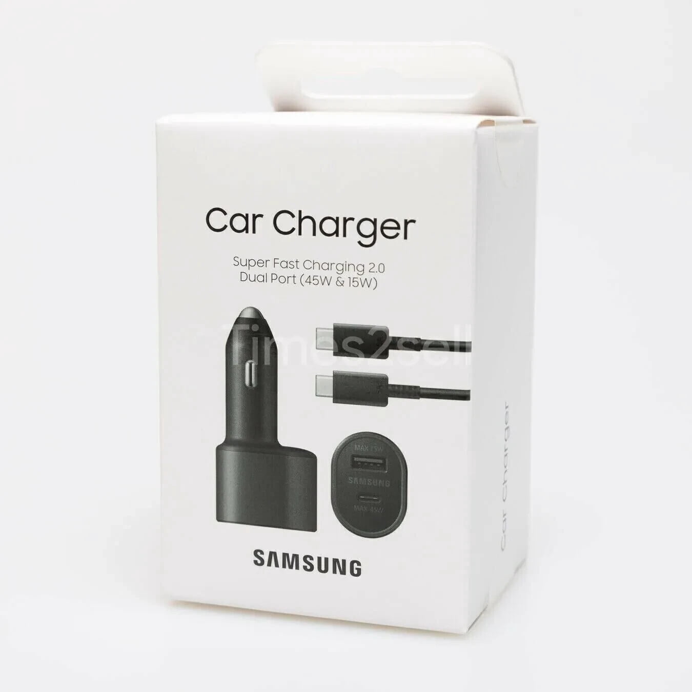 Original Super Fast Charging Adaptive Dual Port Car Adapter 45W Charger for Samsung Galaxy S22 Ultra [1x 45W Car Plug + 1x 4FT USB C PD Cable] - Black (New in Retail Box)