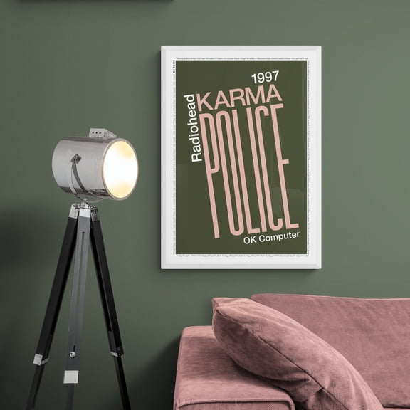 Original Swiss Style Radiohead Karma Police Green Lyrics Poster, Ok Computer Wall Art Print