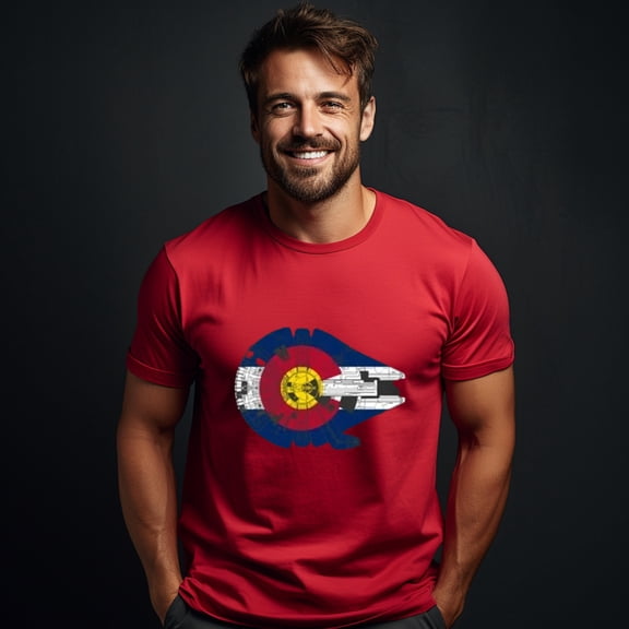 Original T-shirts 1971 USTEE UNISEX ,ROUND NECK T-SHIRT UNISEX - MILLENNIUM FALCON COLORADO FLAG