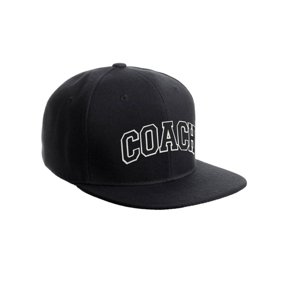 Original Team Coach Snapback Hat Classic Layered Arched Letters Flat Bill Cap (Black Hat White Black Letters)