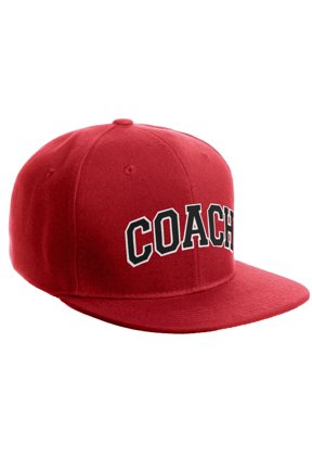 Original Team Coach Snapback Hat Classic Layered Arched Letters Flat Bill Cap (Red Hat White Black Letters)