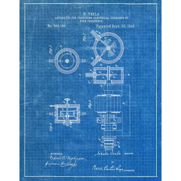 Original Tesla Apparatus Artwork Submitted In 1896 - Science and Technology - Patent Art Print