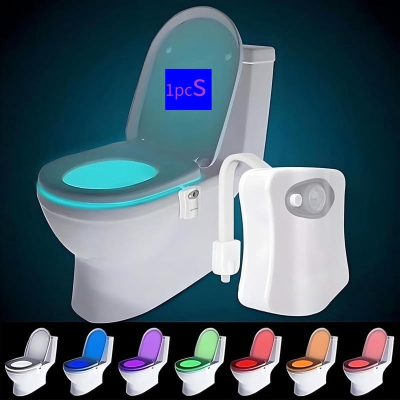 Original Toilet Night Light 1 Pack, Motion Sensor Activated LED Lamp, Fun 8 Colors Changing Bathroom Nightlight Add on Toilet Bowl Seat, Perfect Decorating Gadget for Dad Adults Kids Toddler
