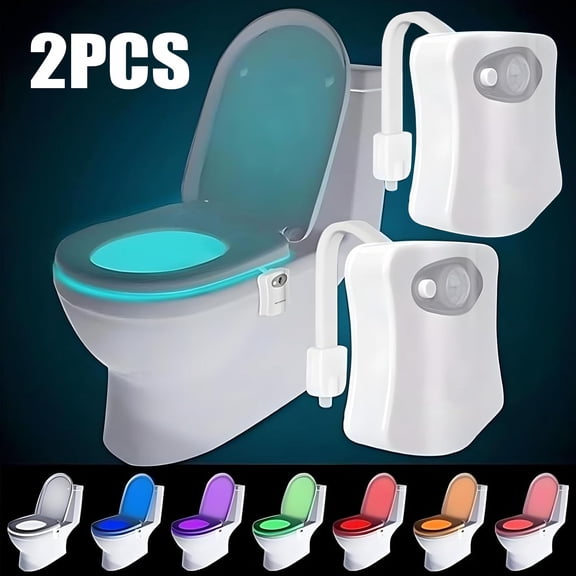 Original Toilet Night Light 2 Pack, Motion Sensor Activated LED Lamp, Fun 8 Colors Changing Bathroom Nightlight Add on Toilet Bowl Seat, Perfect Decorating Gadget for Dad Adults Kids Toddler