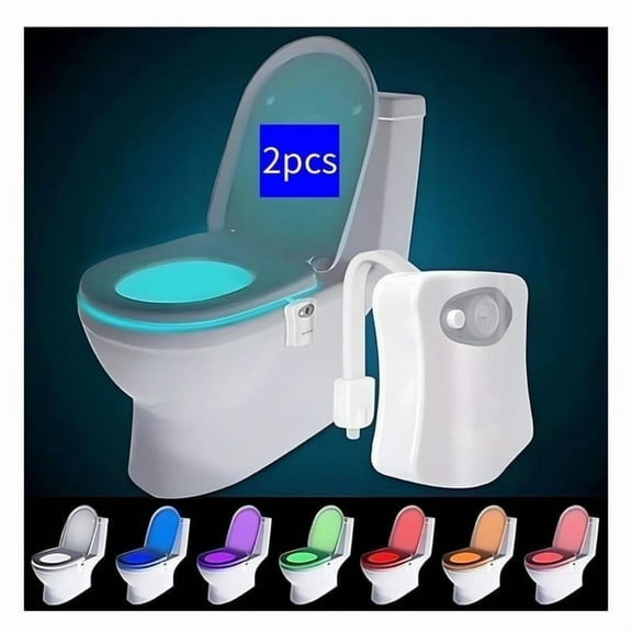 Original Toilet Night Light 2 Pack, Motion Sensor Activated LED Lamp, Fun 8 Colors Changing Bathroom Nightlight Add on Toilet Bowl Seat, Perfect Decorating Gadget for Dad Adults Kids Toddler