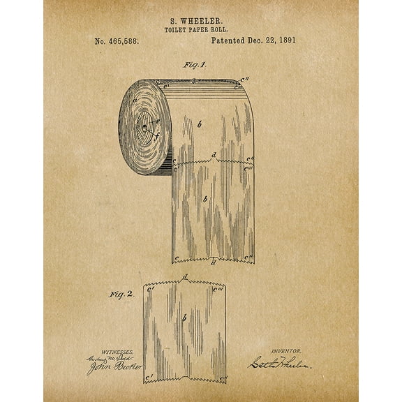Original Toilet Paper Roll Artwork Submitted In 1891 - Bathroom - Patent Art Print