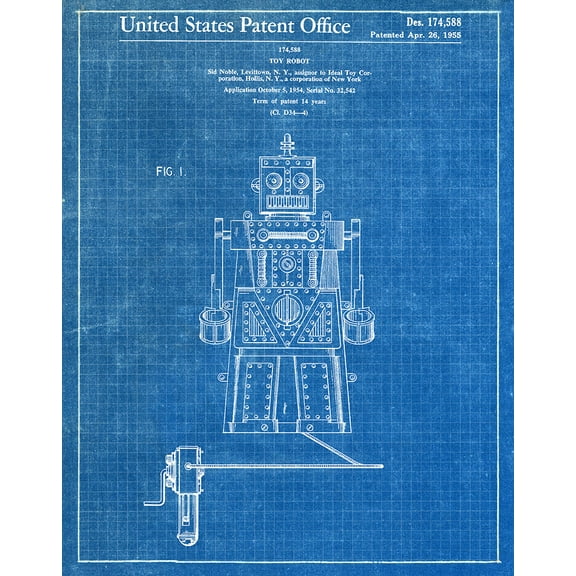 Original Toy Robot Artwork Submitted In 1955 - Toys and Games - Patent Art Print