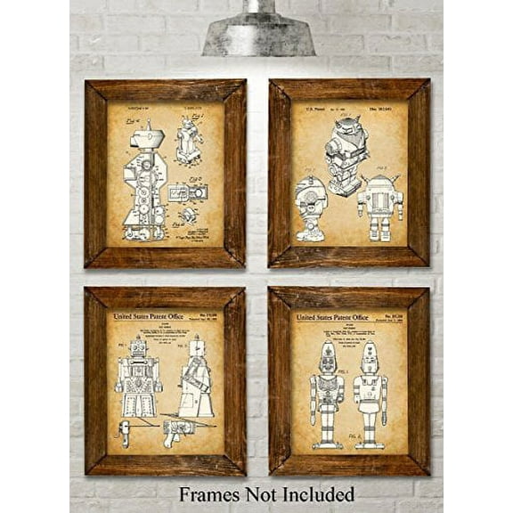 Original Toy Robots Patent Art Prints - Set of Four Photos (8x10) Unframed - Great for Sci-Fi Fans or Boy's Room Decor