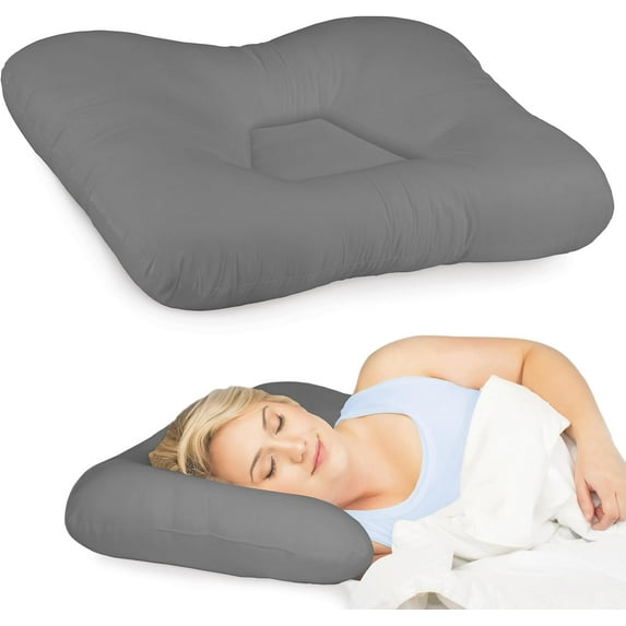 Original Tri-Core Firm-Cervical Support Pillow for Neck, Shoulder, & Back Pain Relief-Ergonomic Orthopedic Contour Pillow for Back and Side Sleep-Assembled in USA-Firm, Midsize, Gray