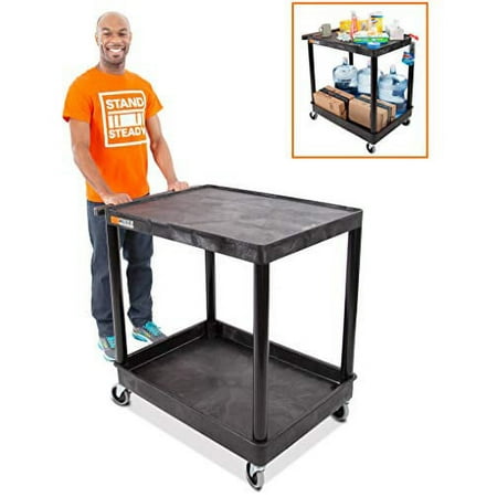 Original Tubstr Hybrid | Large Flat Top Utility Cart | Heavy Duty Service Cart Holds Up to 400 lb. | Lipped Top Shelf & Deep Tub Bottom Shelf | Ideal for Warehouse, Cleaning & More (32in x 24in)