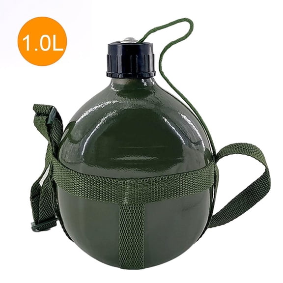 Original Type 87 Military Canteen, Aluminum Water Flask with Adjustable Shoulder Strap, Surplus Kettle for Outdoor Camping and Hiking, Leak Proof Food Grade Coating