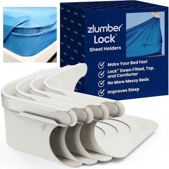 The Original USA Patented Zlumber Lock Sheet Holder - Secure Bed Sheets Firmly in Place, No More Loose Sheets Slumber Lock 4 Corner Frames