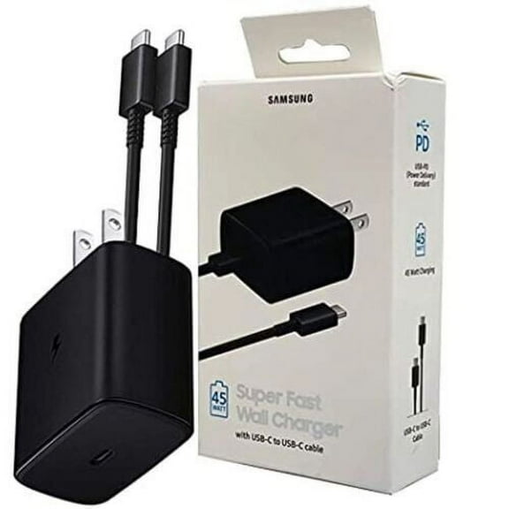 Original USB C 45W Super Fast Charger for Samsung Galaxy S10 5G Super Fast Charging USB C 45W Wall Charger Block with 3.3FT USB C Cable - Retail Packaging - Black