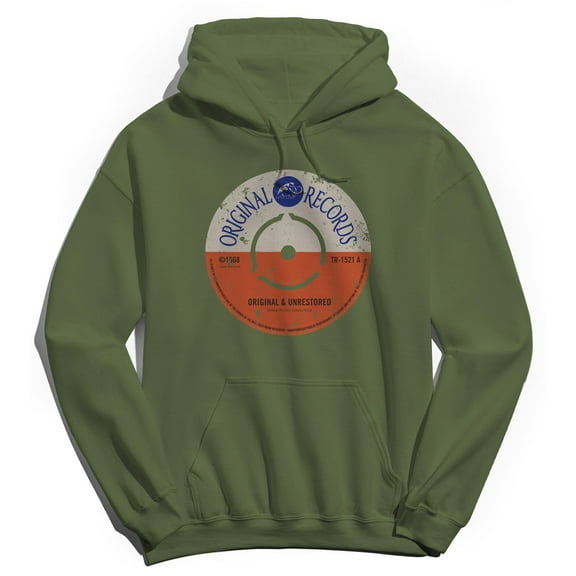 Original & Unrestored Records Graphic Military Green Men's Cotton Pullover Hoodie