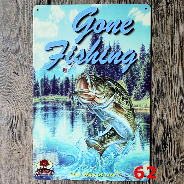 Original Vintage Design Gone Fishing Tin Metal Sign Wall Decoration | Thick  Tinplate Print Poster Wall Art For Fishing Grounds(Fisher Man’s Rules A