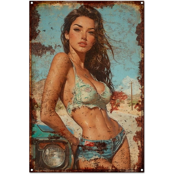 Original Vintage Girl Theme Wall Art Print Poster, Sexy Beauty, Funny Retro Classic Art Wall Decoration, Garage/Man Cave/Room Tin ​Metal Signs Artwork