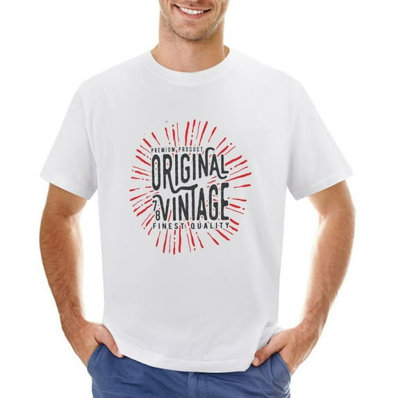Original Vintage Men’s T-Shirt 100% Cotton Casual Short Sleeve Tops Gift Tee White S
